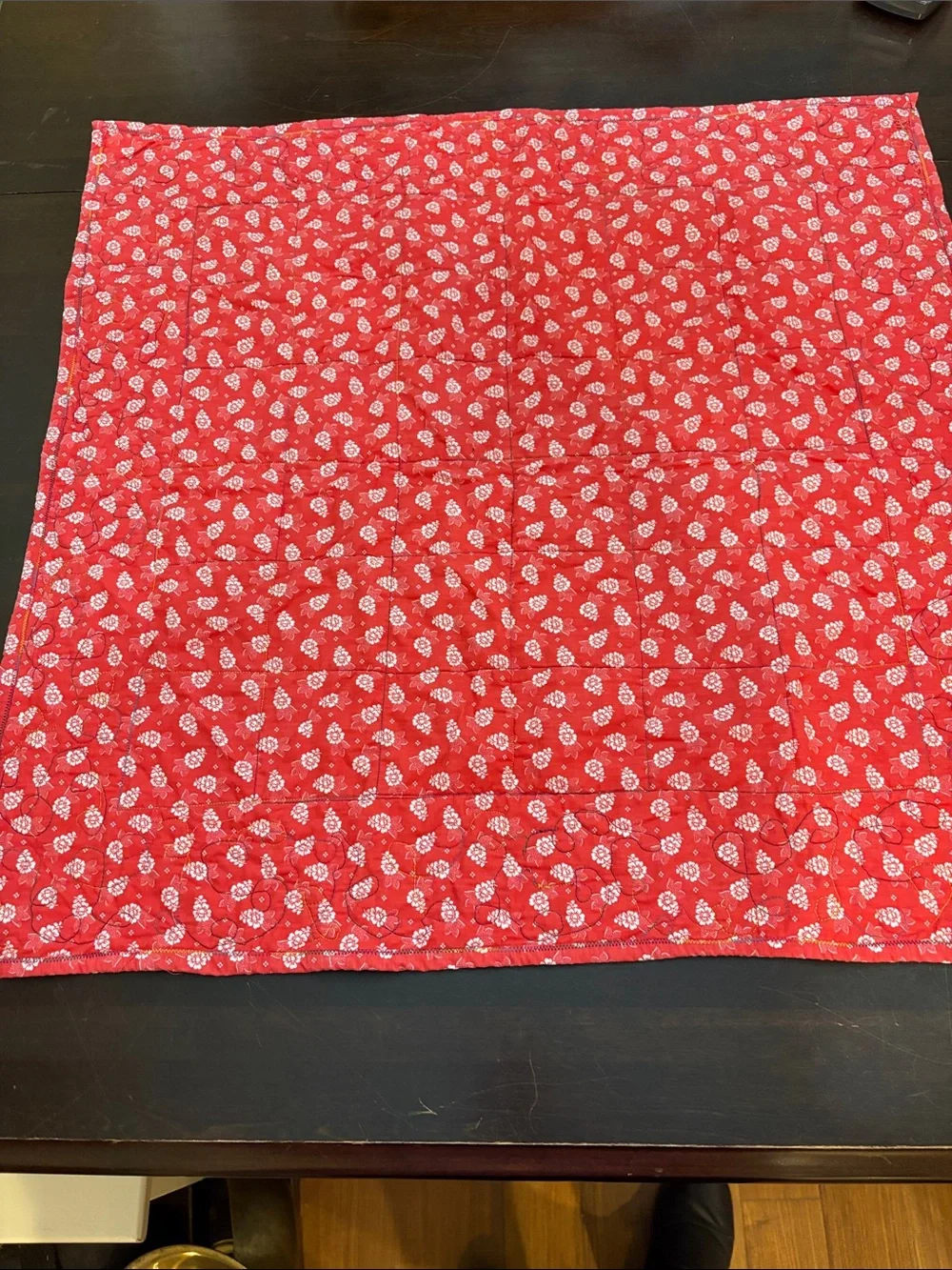 Handmade Multicolor Patchwork Baby Quilt - Red Border